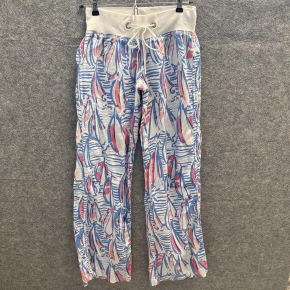 Lilly Pulitzer Pants Womens Size XS Blue Pink The Beach Linen Drawstring Lounge - Picture 1 of 13